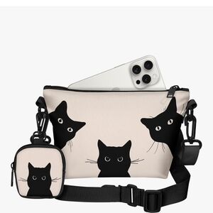 Black Cat Print Crossbody Bag Set
